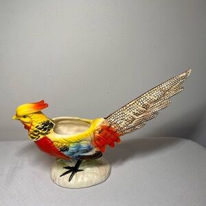 Vintage Golden Pheasant Japan Porcelain Ceramic Planter Bird. Hand painted
